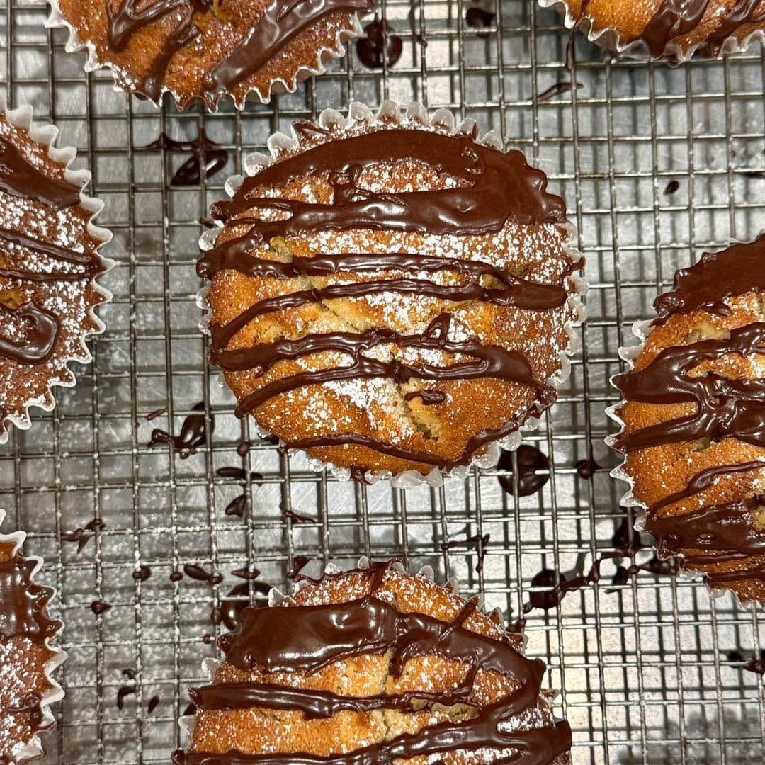 Chocolate Drizzled Vanilla Bean Muffin