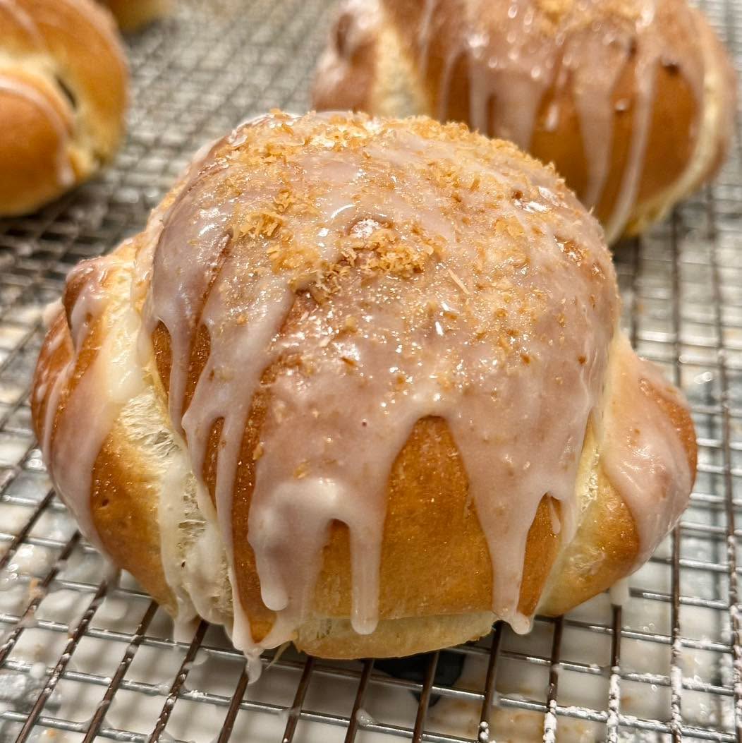 Glazed & Stuffed Coconut Cake Challah Pocket
