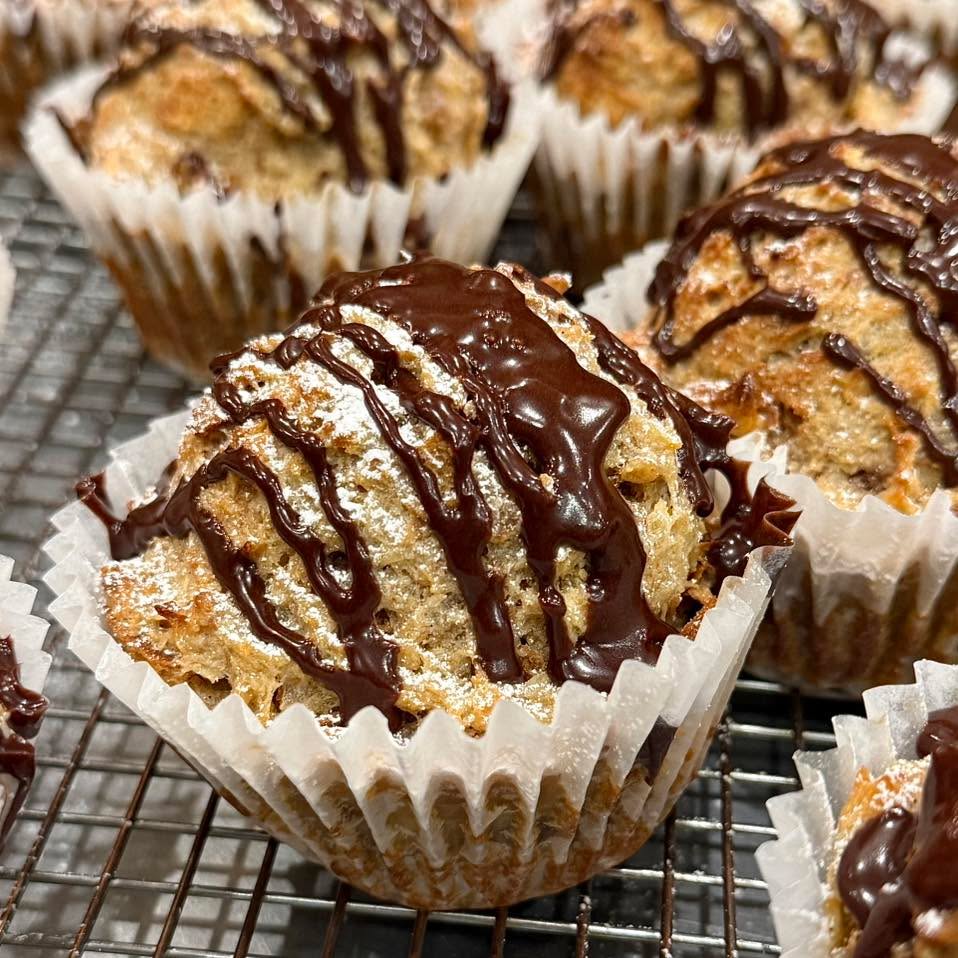 Chocolate Glazed Banana Bread Pudding Muffin