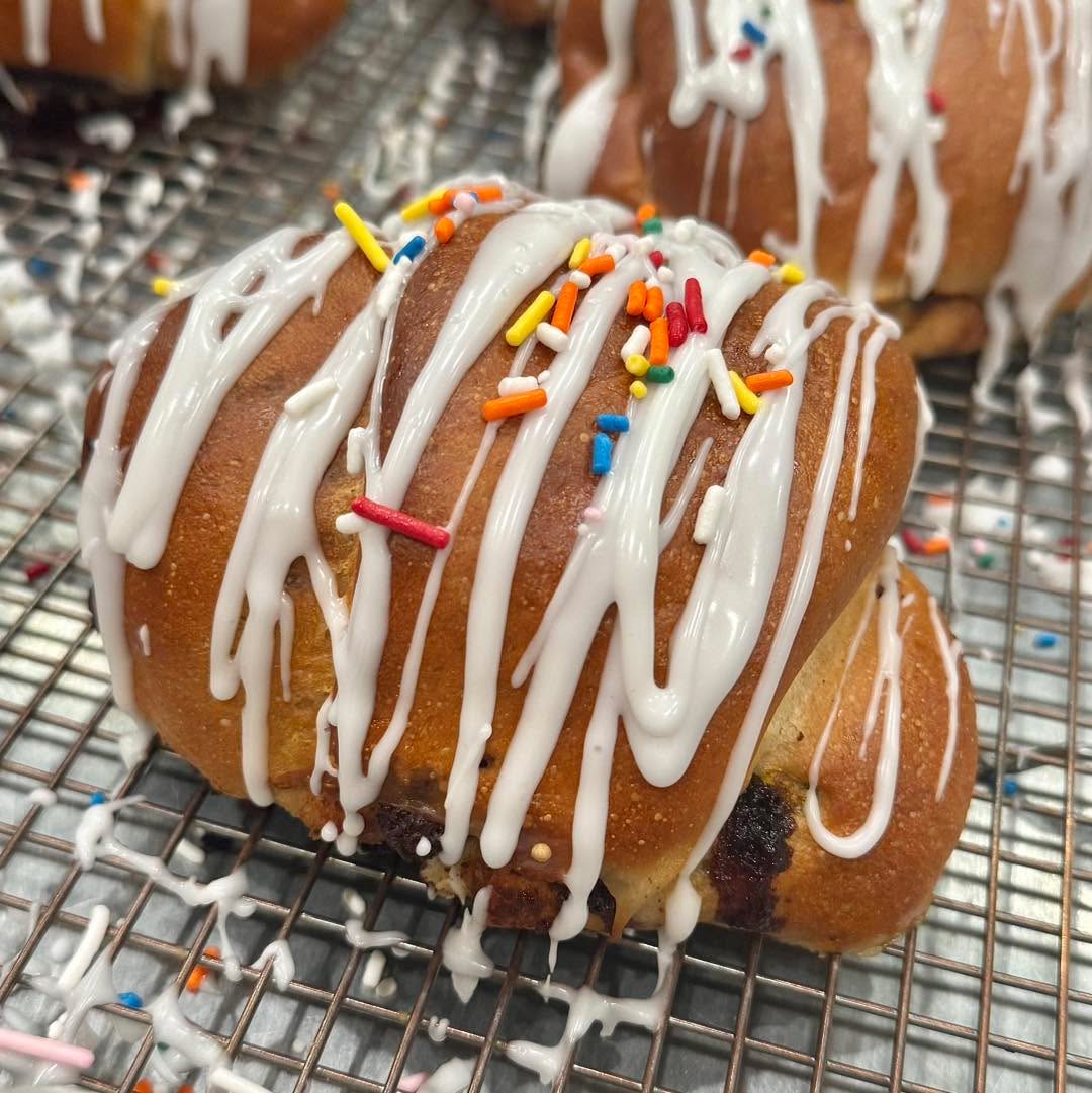Glazed Chocolate Birthday Brownie Challah Pocket