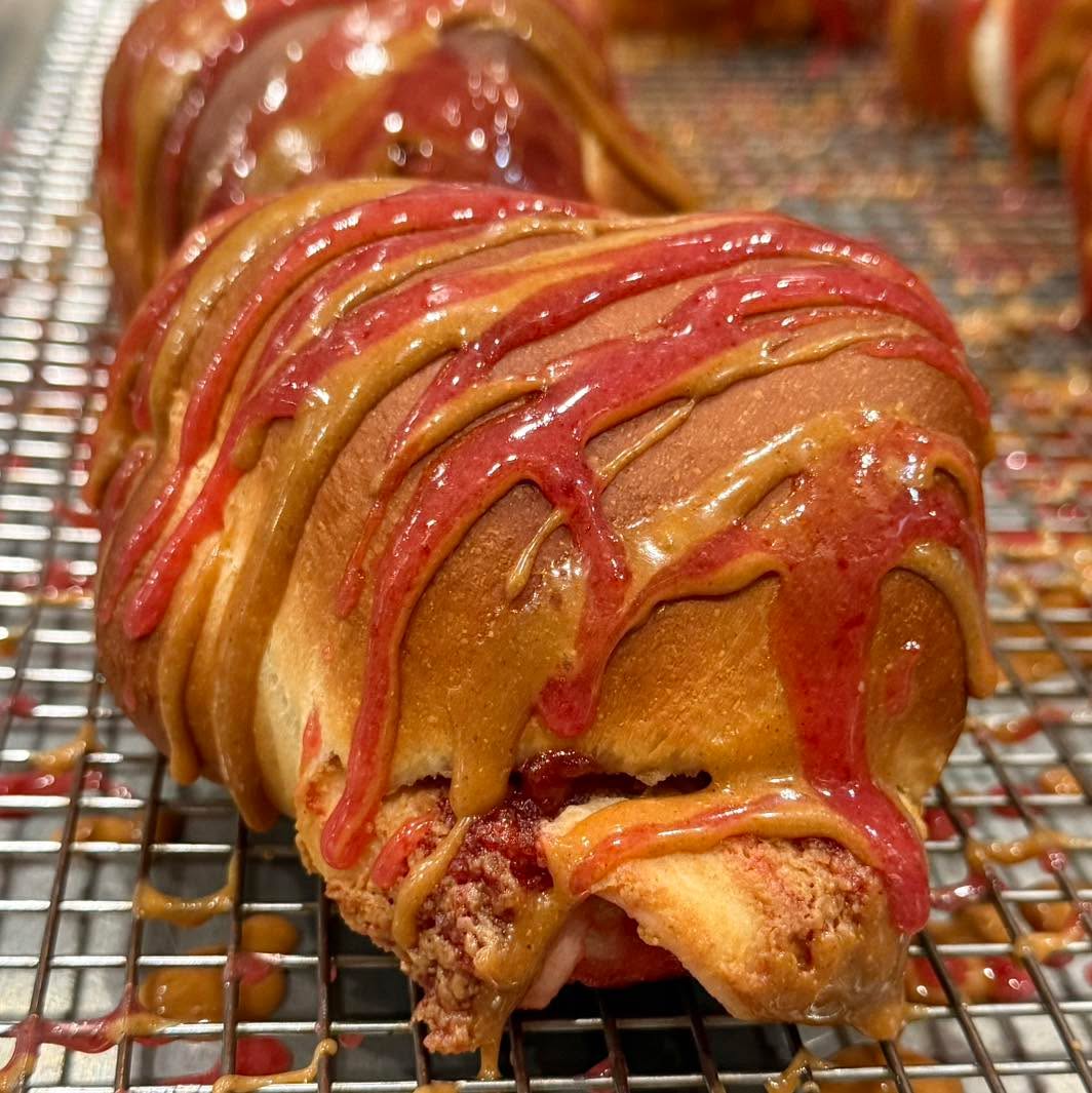 Glazed Peanut Butter and Raspberry Jam Challah Pocket
