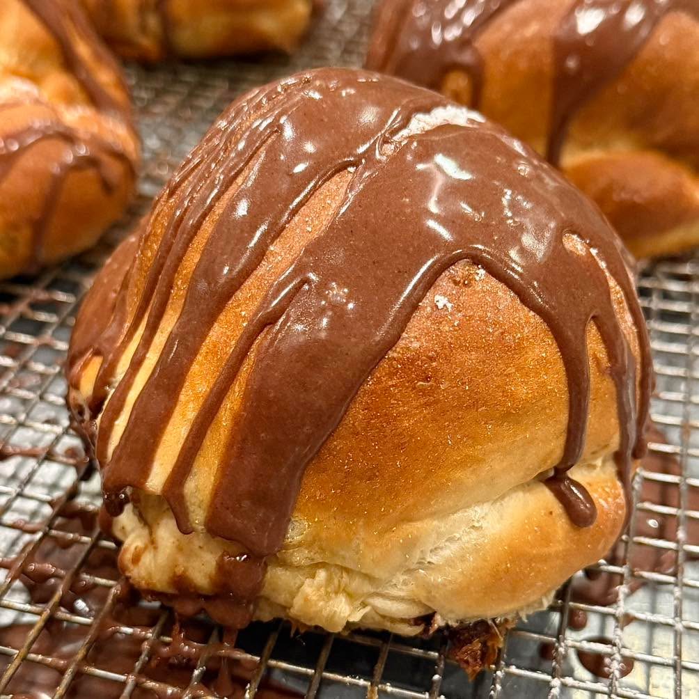 Chocolate Glazed Banana Butter Chocolate Chip Cookie Challah Pocket