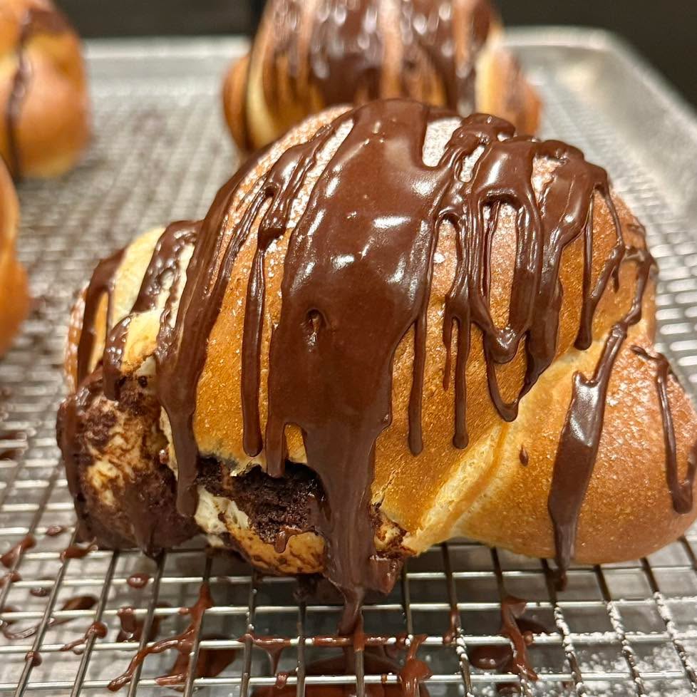 Chocolate Glazed Nutella Brownie Challah Pocket