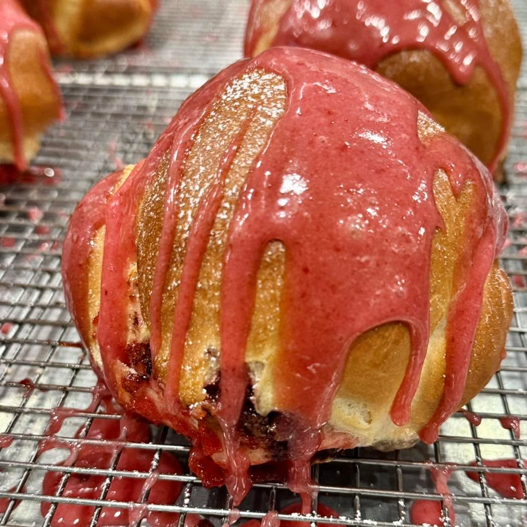 Glazed Raspberry Chocolate Chip Cookie Challah Pocket